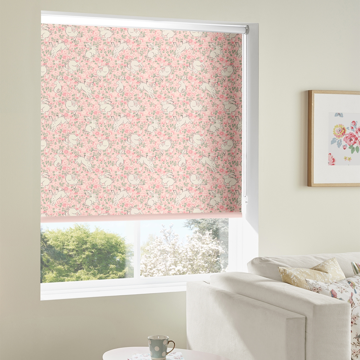 Product photograph of Cath Kidston Jumping Bunnies Blush Roller Blind from Choice Furniture Superstore.